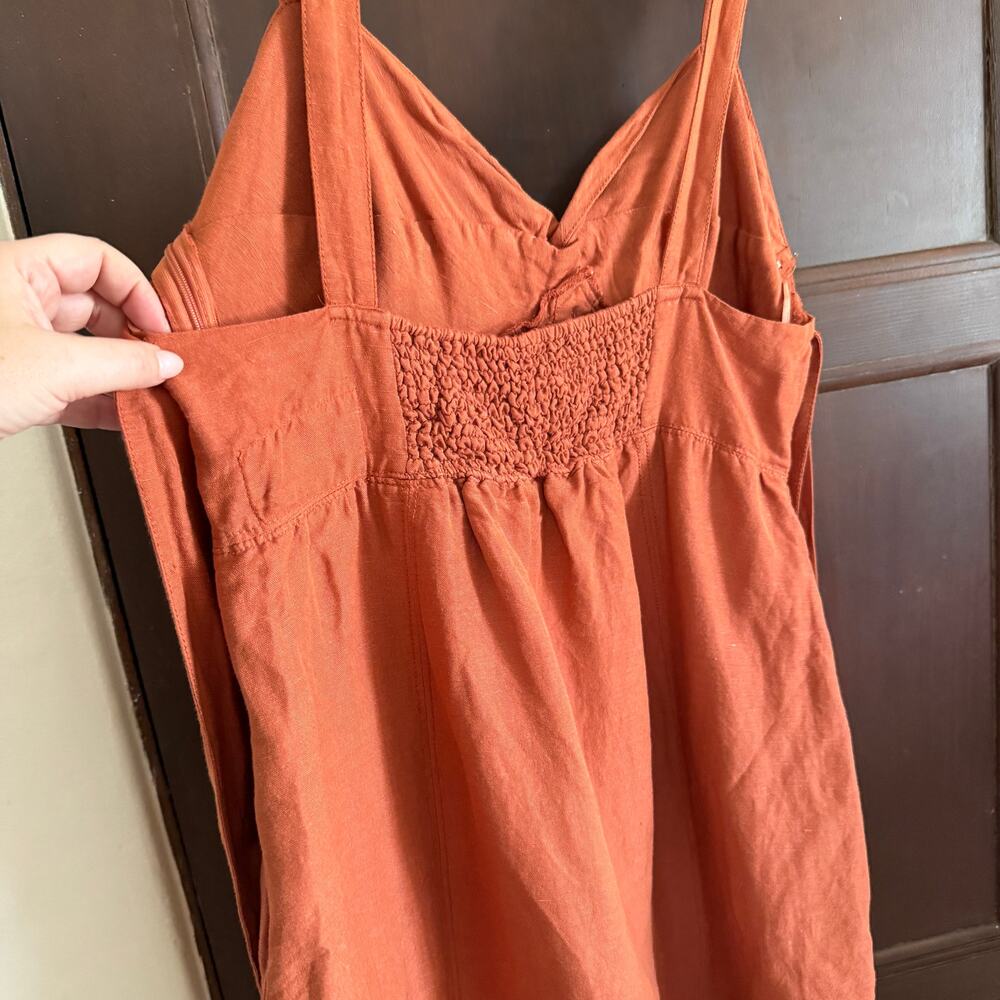 MAEVE | Rust Linen Blend Tie Back Twist Front Sundress Boho| Extra Large - Picture 4 of 8